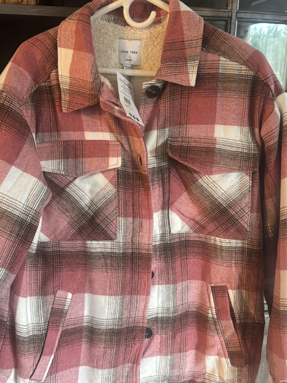 Love Tree Rose Plaid Sherpa-Lined Jacket